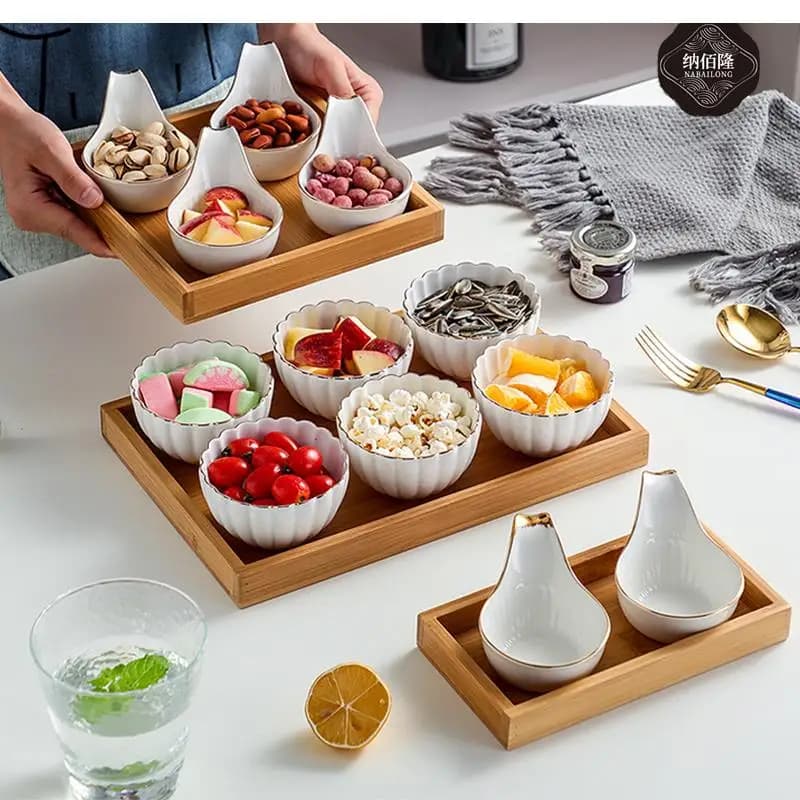 Phnom Penh Piatto di rinfresco in ceramica Vassoio Snack Ciotola piccola Composta divisa Soggiorno Piatto di frutta secca Snack