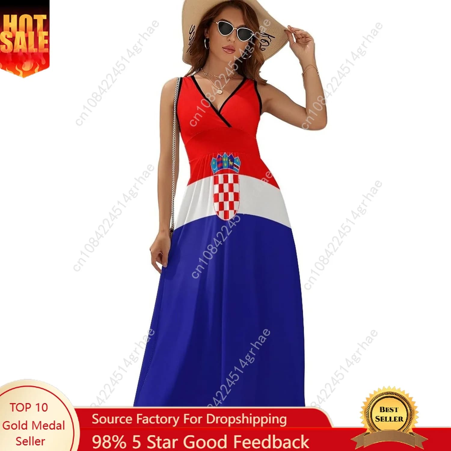 Abito croata con bandiera della Croazia Donna Abiti sexy senza maniche con scollo a V Abiti lunghi maxi prendisole Copricostume morbido da spiaggia 2025