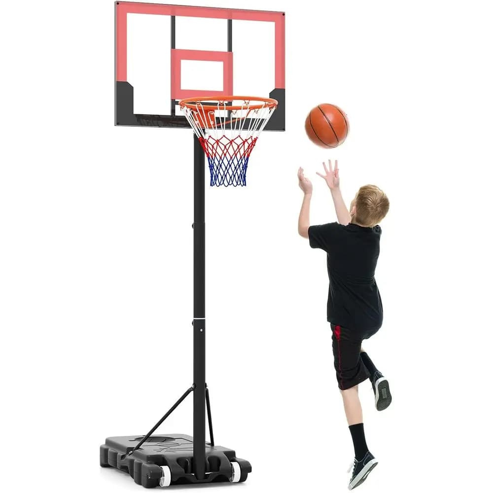 Canestro da Basket Portatile Regolabile con Ruote, Tabellone in PC, Adatto per Bambini, Ragazzi e Adulti