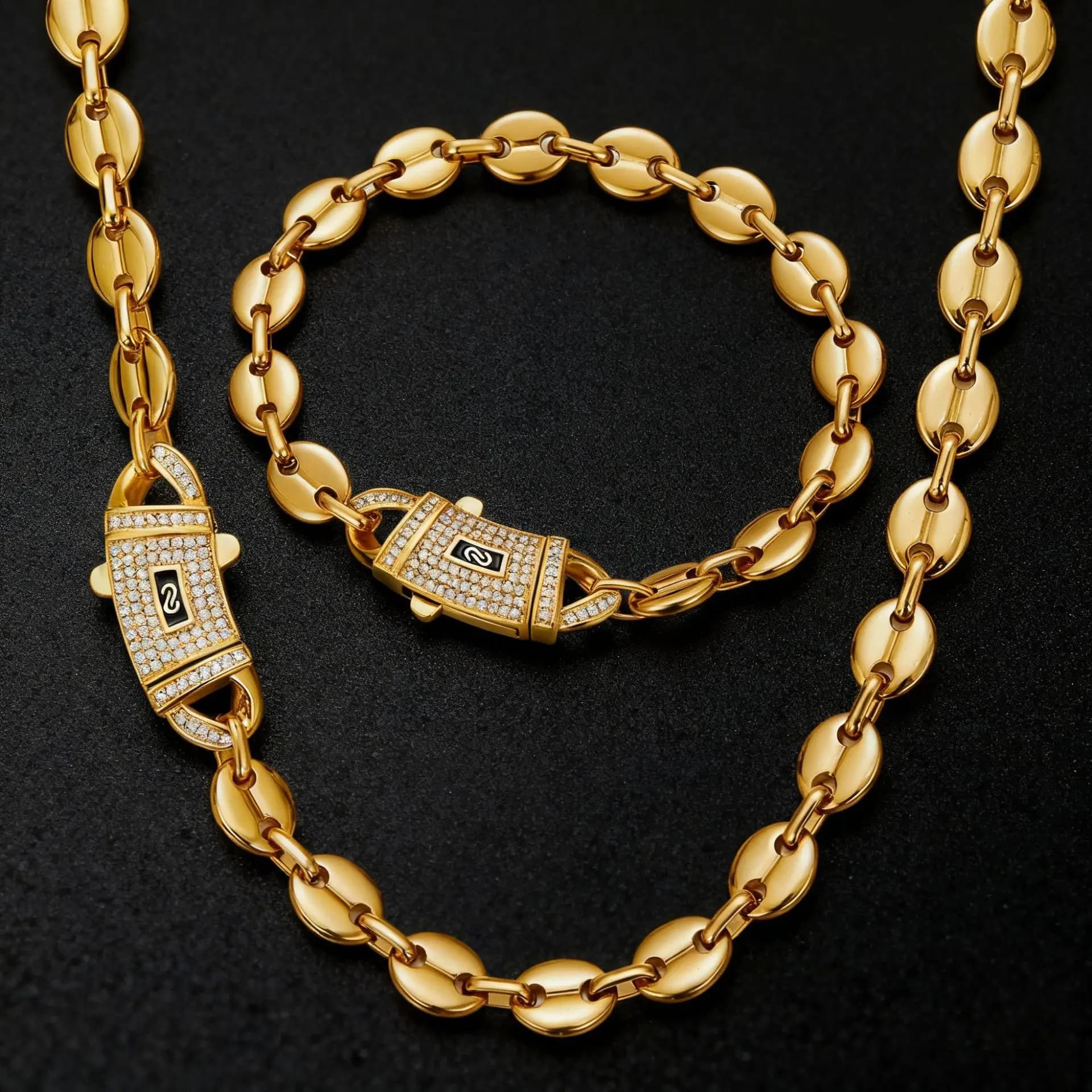 Luxury 24K 9999 Pure Gold real gold Men's Coffee Bean Pig Nose Chain S Buckle Bracelet