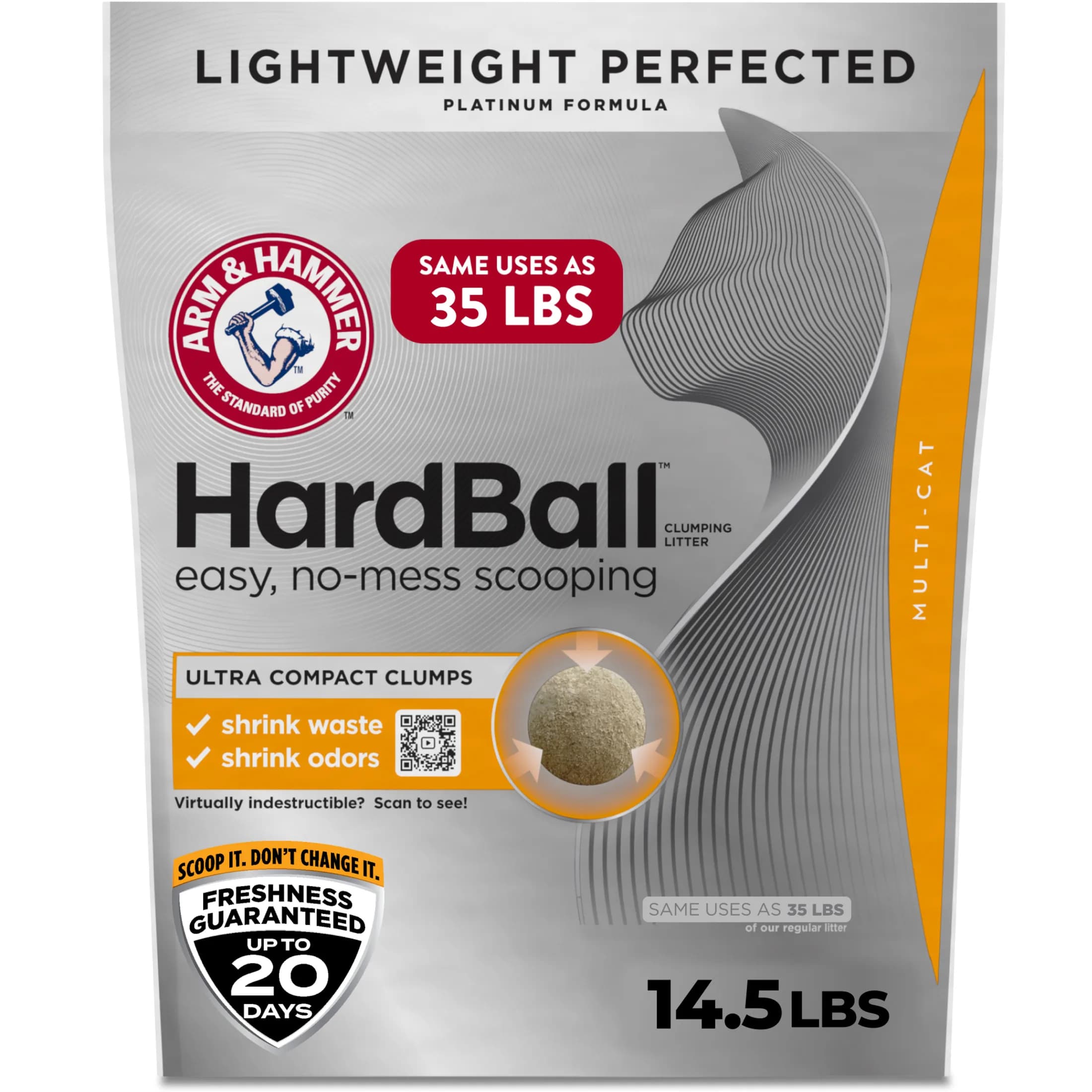 Hardball Lightweight Cat Litter, Multi-Cat Clumping Litter, Easy No-Mess Scooping Garden Bloom Scent, Platinum Formula, 14.5 lb