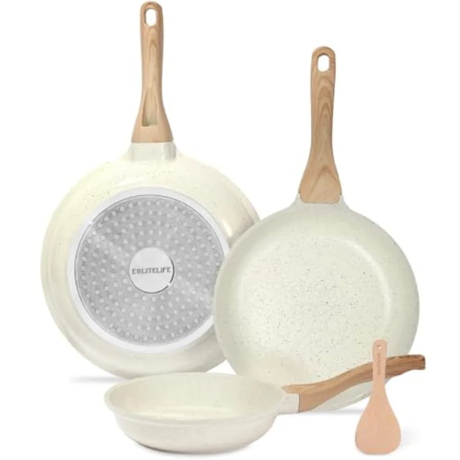 Set di Padelle Antiaderenti in Ceramica, Pentole Non Tossiche per Uova e Omelette, Compatibili con Tutti i Tipi di Fornelli, Gas ed Elettrici