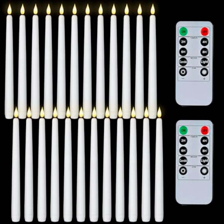 Candele a LED affusolate da 11 pollici, senza fiamma, con telecomando, timer e dimmer, in plastica, a batteria, con effetto tremolante