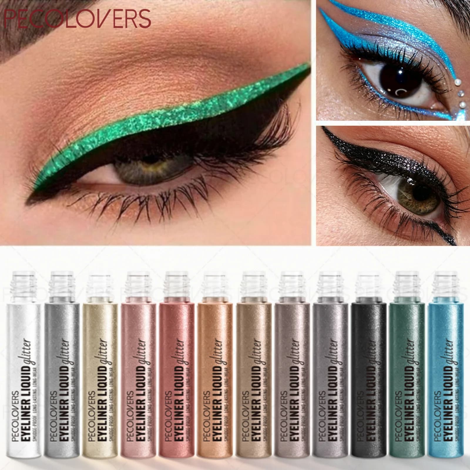 12PCS/Set Glitter Liquid Eyeliner, Waterproof, Pearlescent Fine Glitter Finish, Smooth, Quick-drying, Create Stylish Eye Makeup