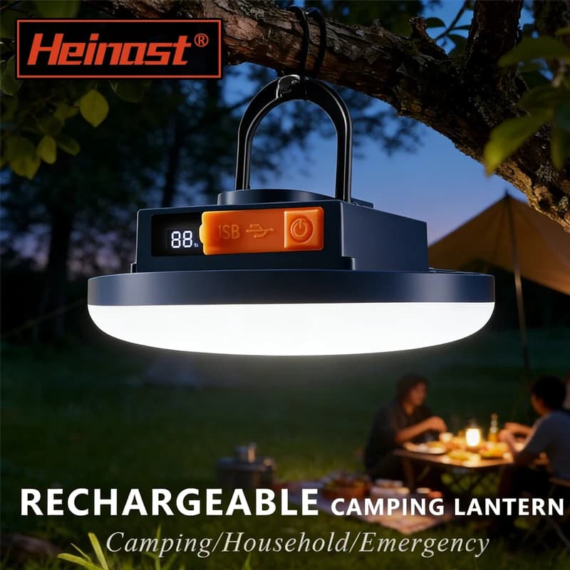 Lampada da Campeggio Esterna 100W COB Ricaricabile con Gancio e Base Magnetica, Luce da Lavoro Portatile per Tenda e Interruzioni di Corrente