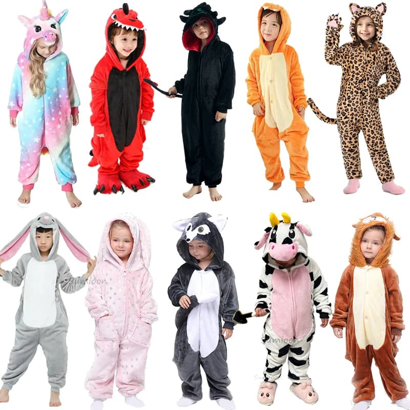 Bambini Inverno Peluche Pigiama Bambini Unicorno Lupo Gatto Indumenti Da Notte Tenere Al Caldo Kigurumi Per Le Ragazze Dei Ragazzi Flanella In Pile Vestiti Per Dormire