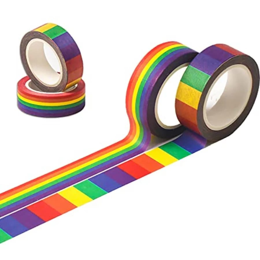 Rainbow Color Washi Tape, Masking Decorative Tapes for DIY Scrapbook, Planner, Arts and Crafts Gift Wrappings 4 Roll