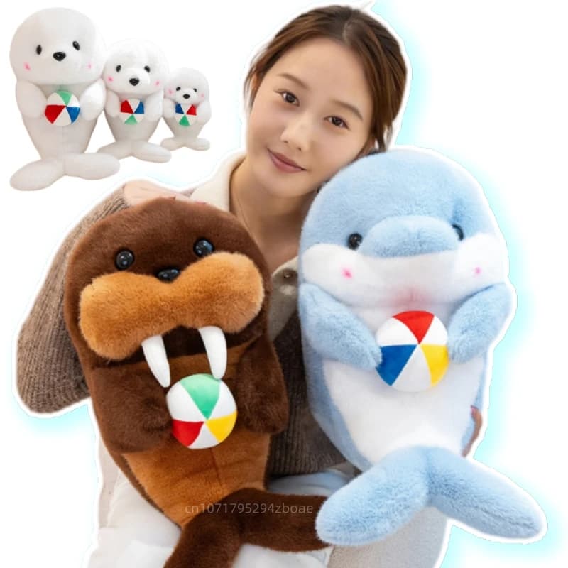 Peluche di Animali Marini Kawaii da 25-45cm, Cuscino Morbido a Forma di Balena, Elefante, Delfino, Foca, Giocattolo Decorativo per Casa, Regalo per Bambini