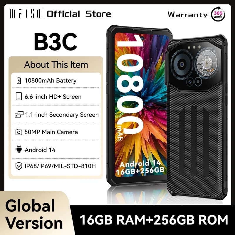 IIIF150 B3C Telefono robusto 16 GB RAM 256 GB ROM Doppio schermo Fotocamera da 50 MP 10800 mAh Android 14 Smartphone ultrasottile Versione globale