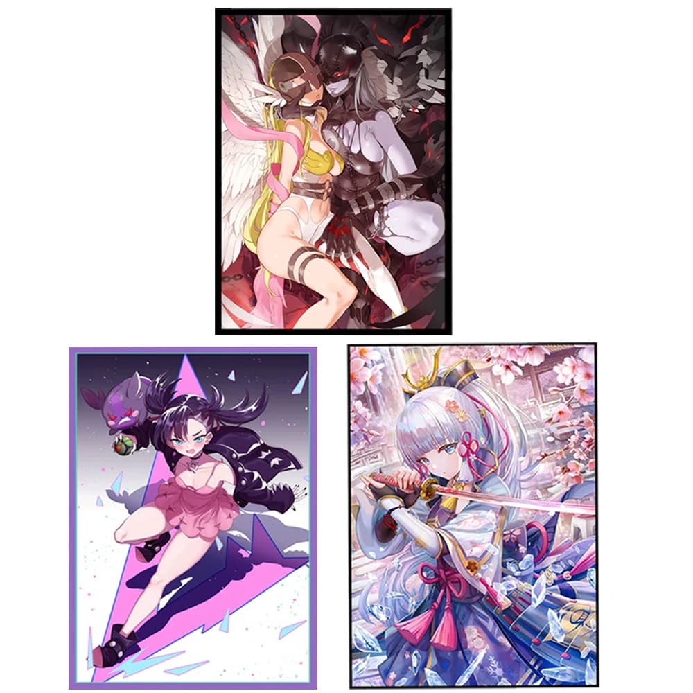 Protezione per buste per carte di cartone animato laser 66 * 91mm per protezioni per carte esterne per carte da gioco da tavolo PTCG 50 pezzi