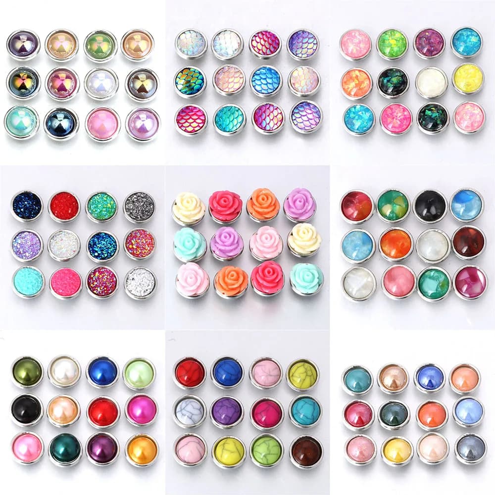 10 pz/lotto Nuovo Misto Resina A Scatto Rotondo Mini Bottoni A Scatto per Scatta Gioielli Misura 12mm Braccialetti A Scatto Orecchino ZL222