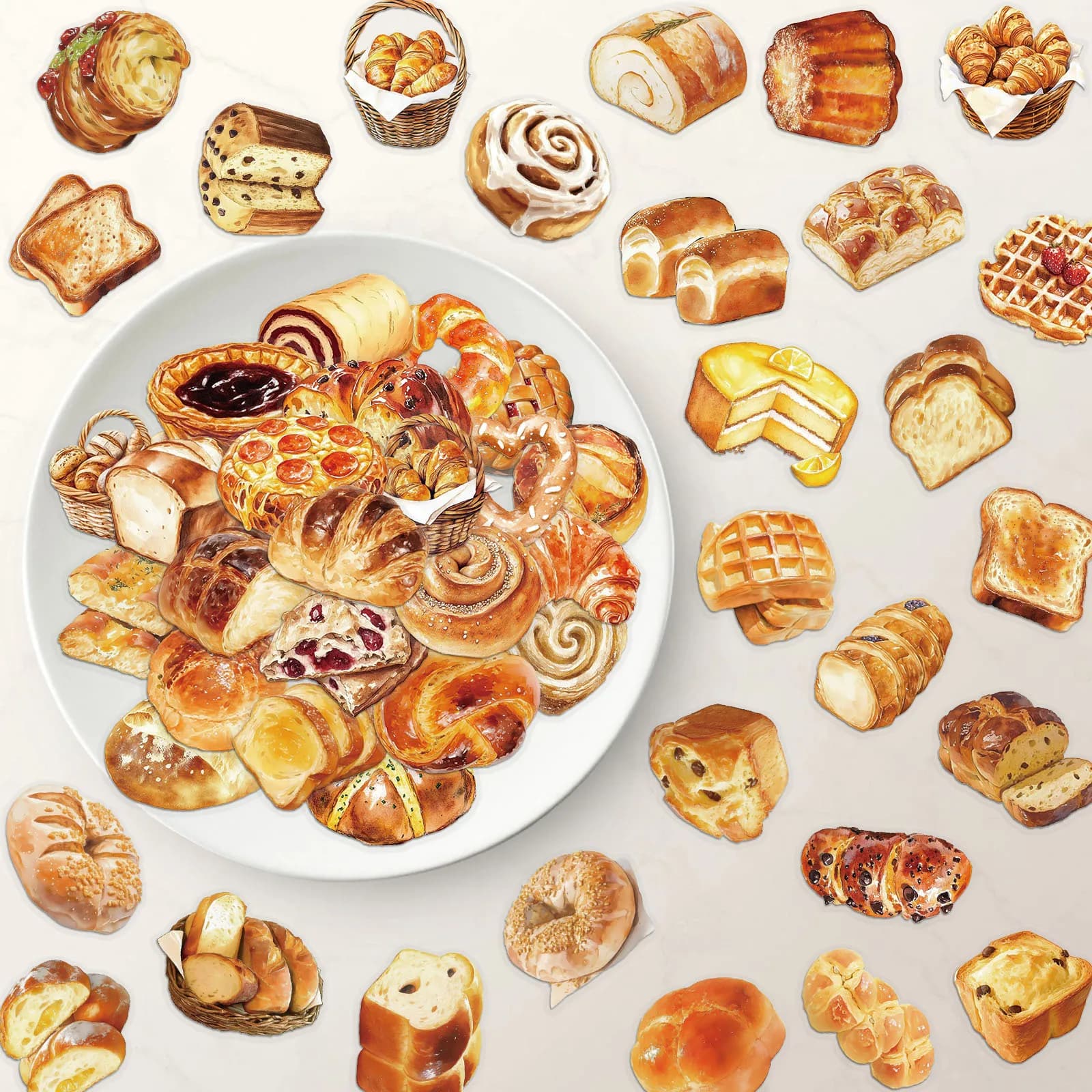 10/30/50PCS Bread Stickers Food Transparent Stickers Baking Style DIY Graffiti Toy Luggage Laptop Phone Guitar Car Bike Decals