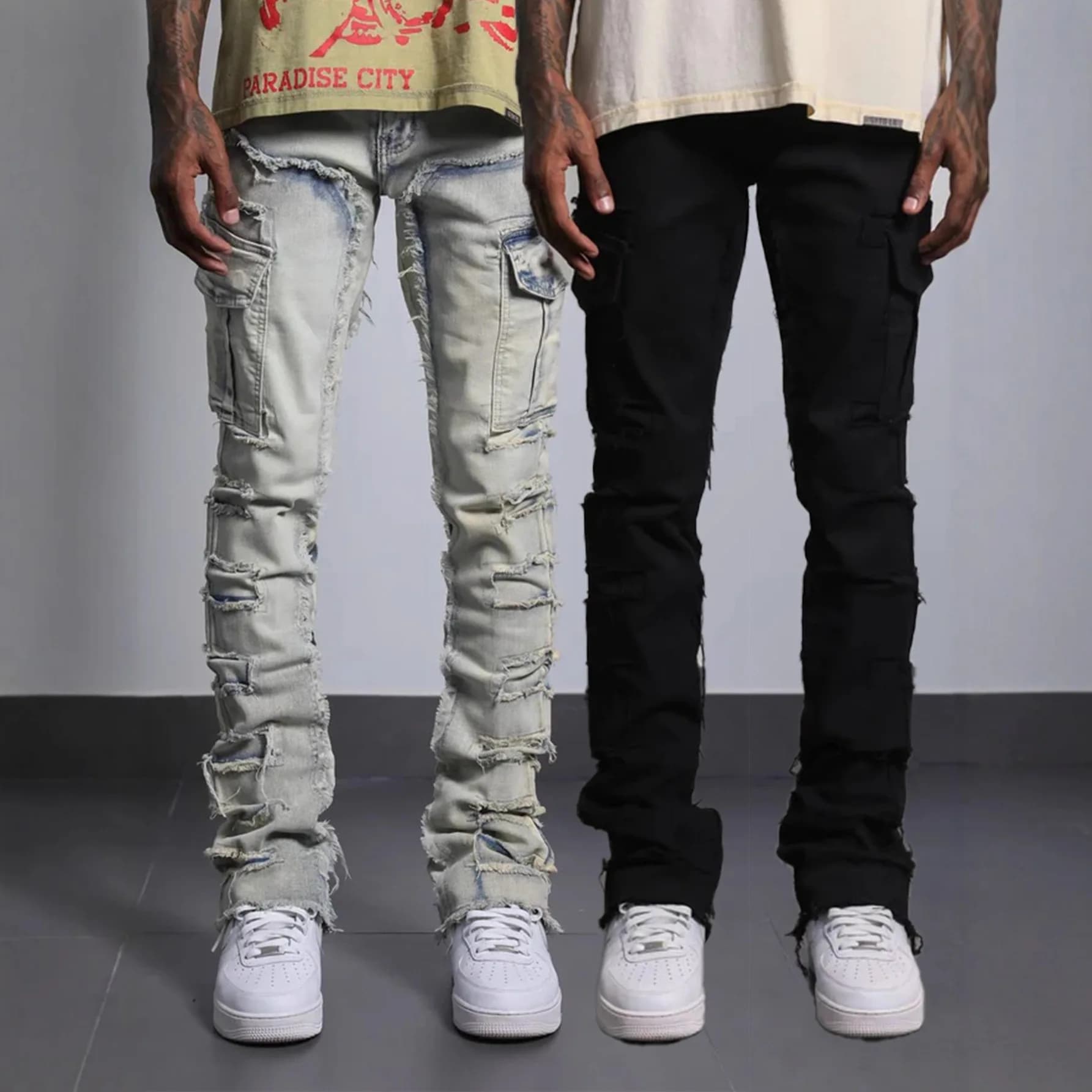 Jeans da Uomo Taglie Forti Stile Street, Pantaloni Lunghi a Vita Media in Denim di Cotone, Gamba Dritta, Resistenti ai Tagli, per Tutte le Stagioni, Sportivi