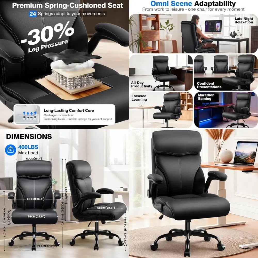 Sedia Girevole Ergonomica in Pelle Traspirante con Supporto Lombare per Lavoro, Studio e Gaming Confortevoli