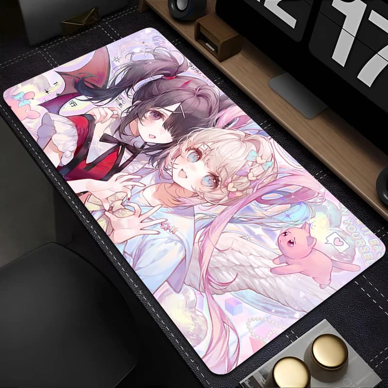 Gaming Mouse Pad,Desk Mat,Large Size,Anti-slip,Stitched Edges,Soft Rubber,Pastel Wing Devil Twin Anime La Office Deskpad