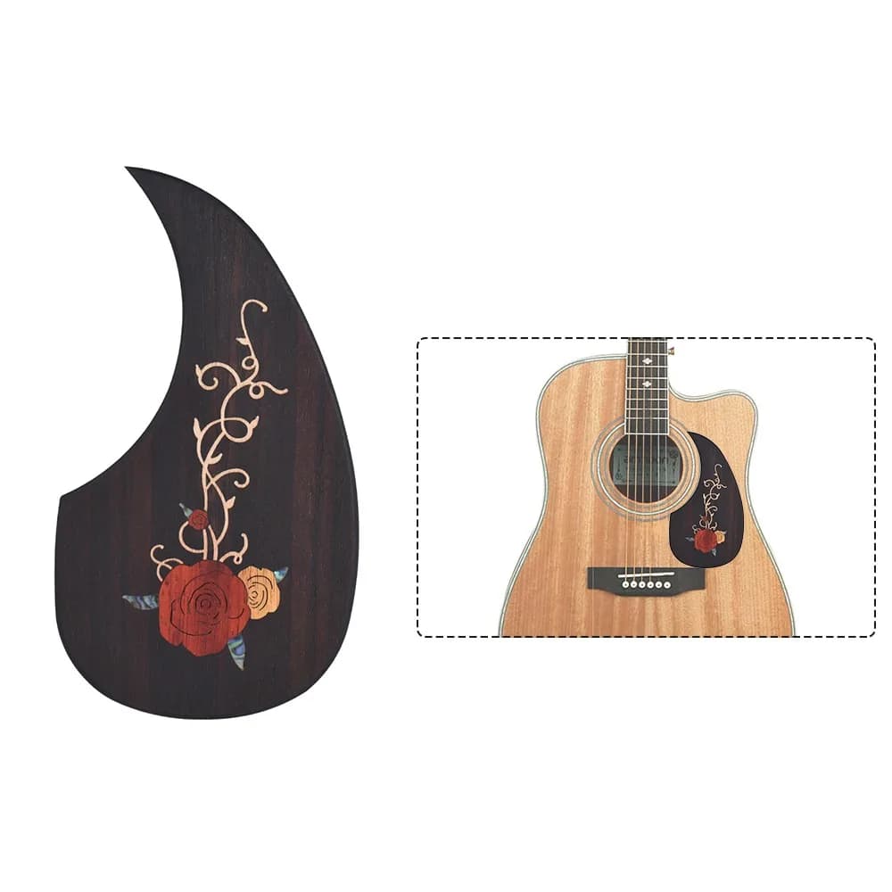 Wooden Guitar Pickguard Pick Guard for 40" 41" Acoustic Guitars rosewood Wood with Decorative Flower Pattern