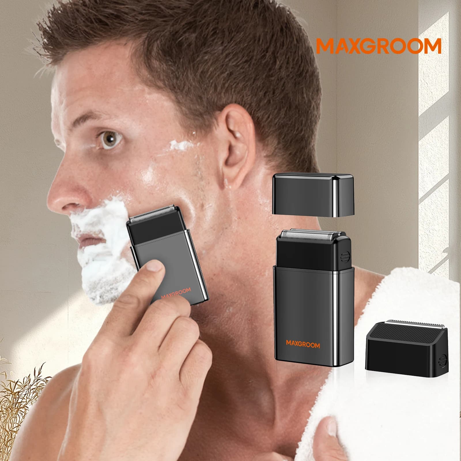 MAXGROOM Lamina Razor for Men Electric Razor Rechargeable IPX6 Waterproof Double Razor Portable Mini Barba Satin Satin Trimmer