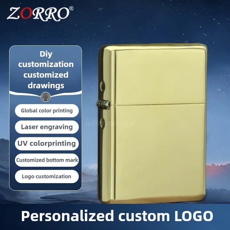 ZORRO Custom High-end Cherosene Brass Accendino, Custom LOGO, Custom Design, UV Color Printing with Laser Engraving, Wholesale