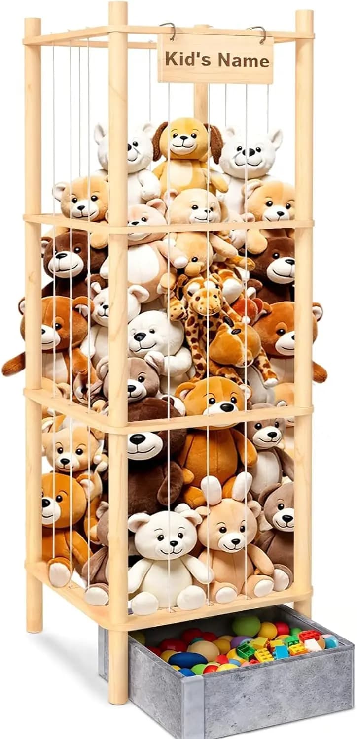 Contenitore in Legno per Peluche da 57 Pollici con Scatola in Feltro Extra, Contiene Oltre 50 Peluche, Facile da Montare