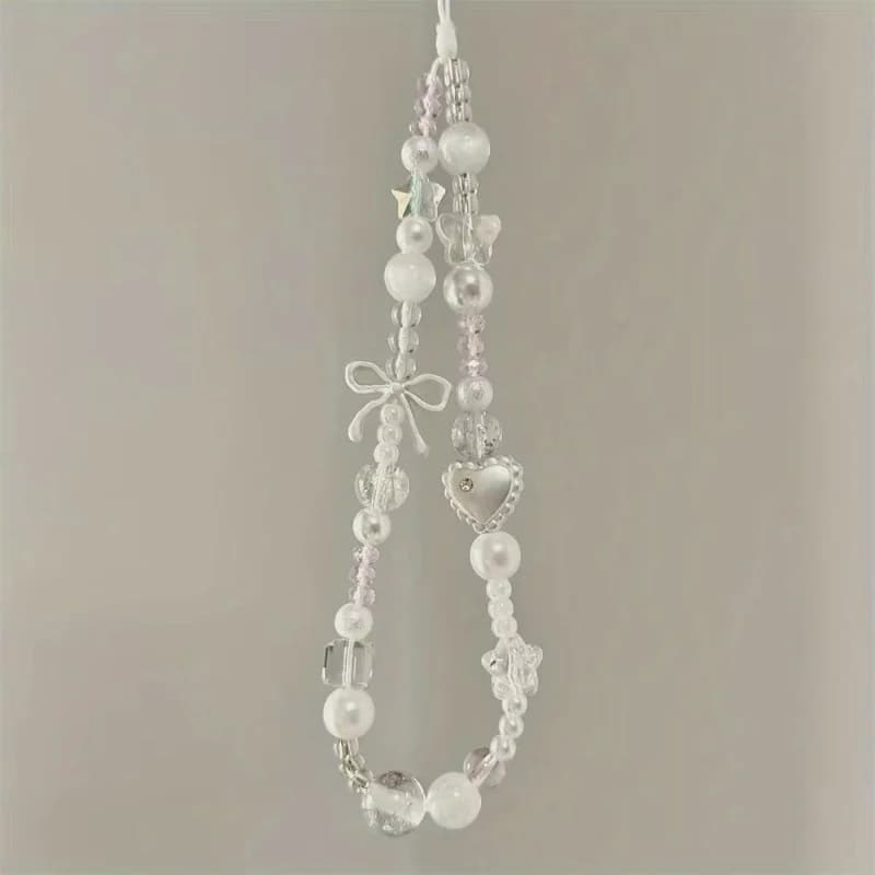 Korean cute star white pearl beads phone chain fashionable pendant for iPhone accessories universal cord hanging for girl