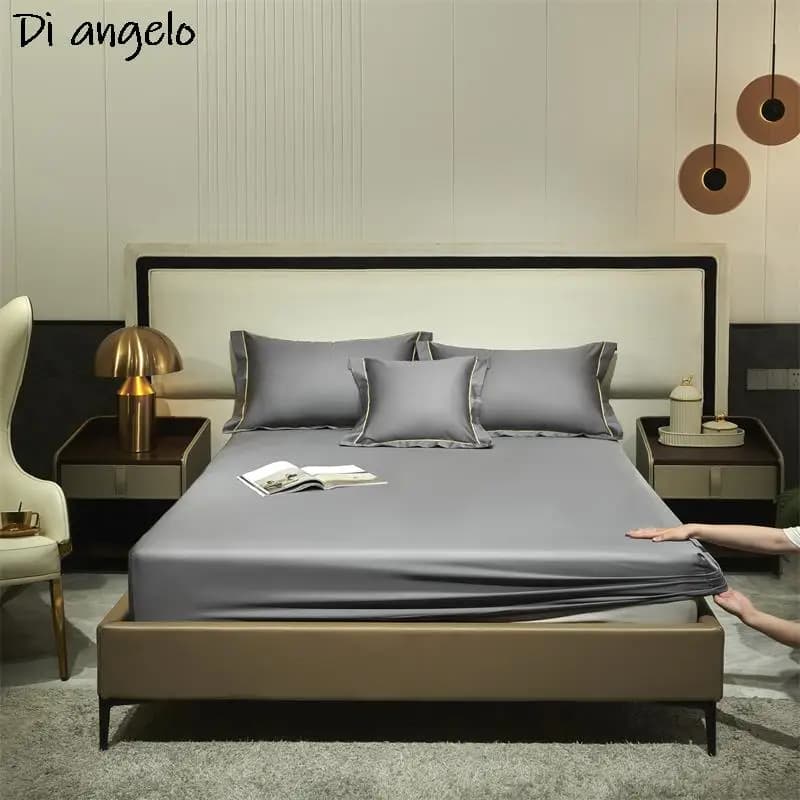Lenzuolo con angoli in cotone egiziano con elastici, coprimaterassi regolabili antiscivolo, copriletto matrimoniale, 1000TC, tinta unita, # SW
