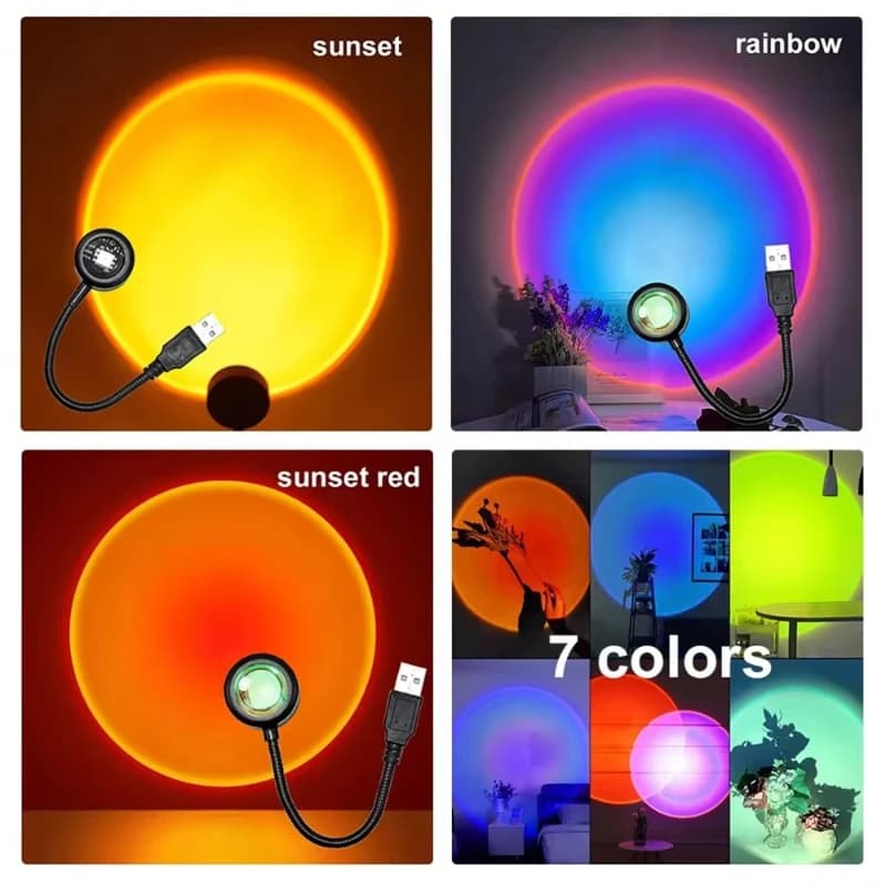 1-4 Pezzi Lampada Tramonto LED Proiettore Luce Notturna Arcobaleno Neon per Fotografia, Illuminazione Atmosferica da Parete per Camera da Letto, Casa, Arredamento, Regalo