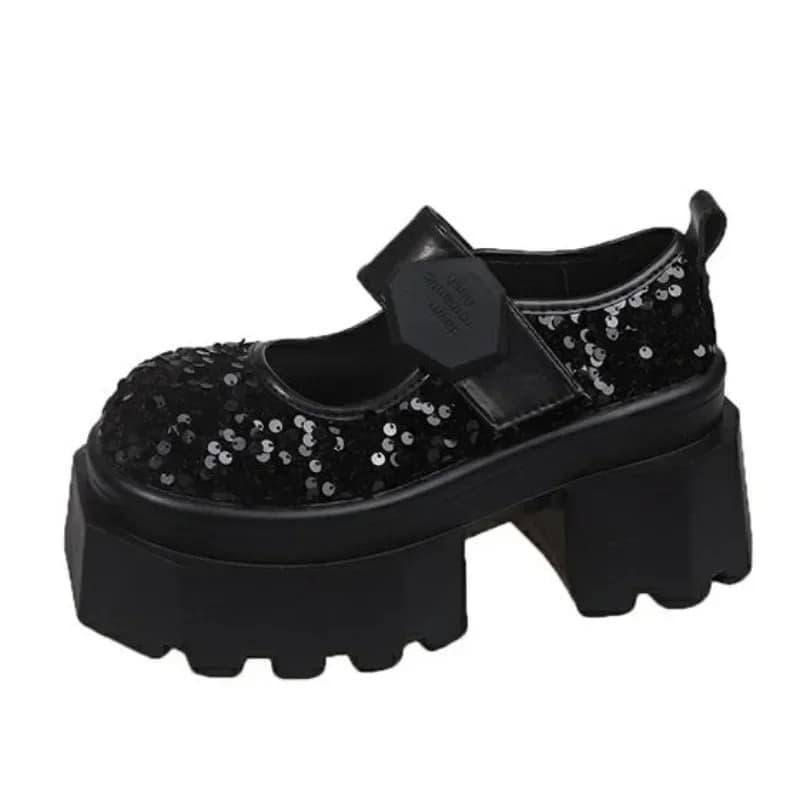 Women's leather shoes with 8 cm high plateau New rugged sneakers with spring heel Mocassini with metal laces female bling Women's walking shoes