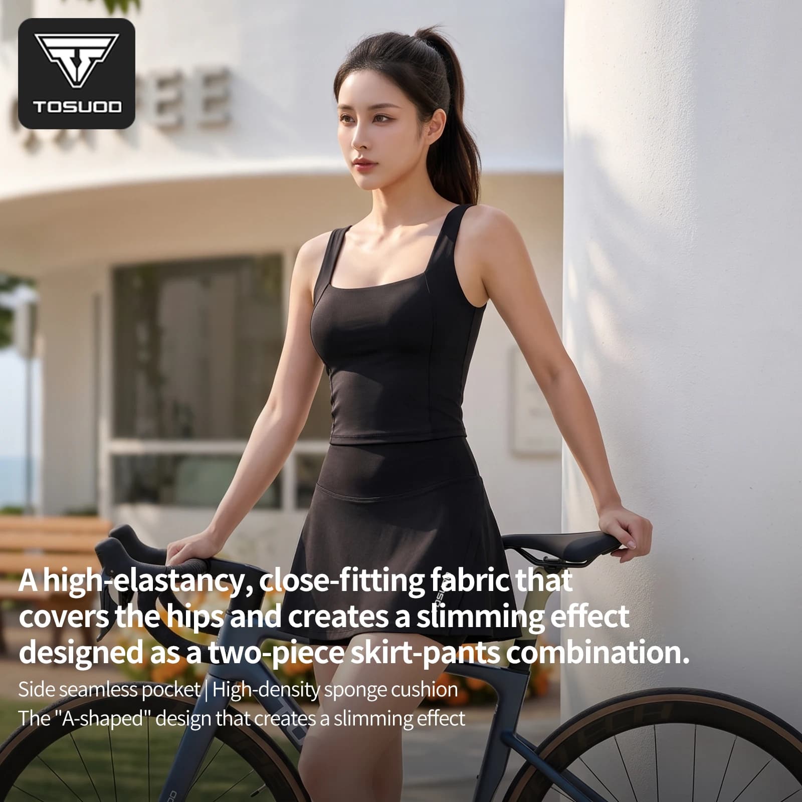 TOSUOD Women Cycling Skirt 3D Shock Absorbing Padded Bike Skort High Waist Breathable MTB Road Bicycle Shorts Skirt
