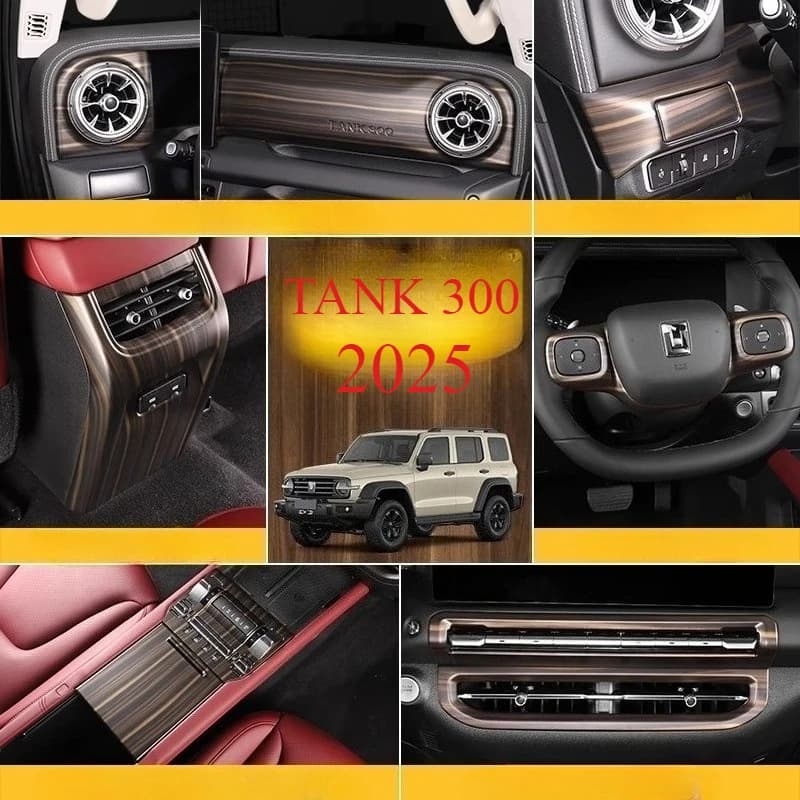 Per TANK 300 2025: Accessori decorativi interni in ABS con finitura legno per telaio del volante, cruscotto e bocchette dell'aria.