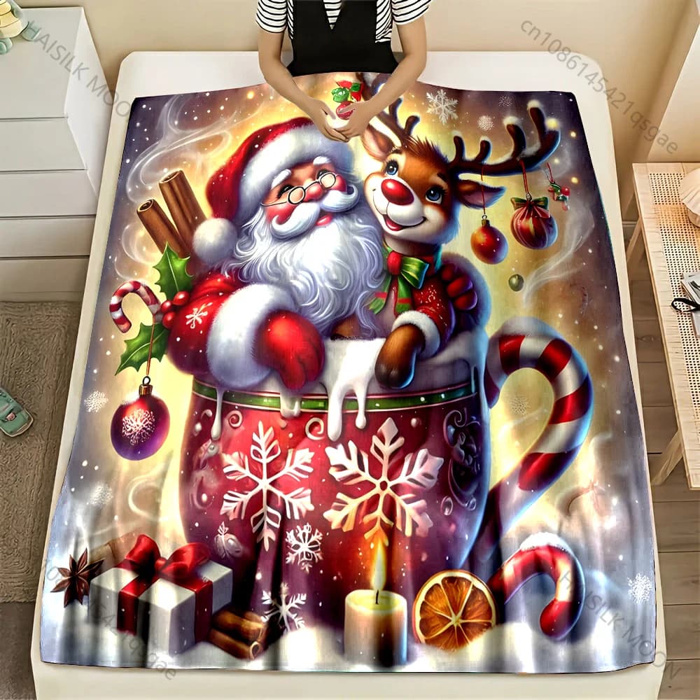 1 pezzo di Babbo Natale e renna in modello di tazza Coperta in flanella Materiale morbido caldo per tutte le stagioni, per la casa, campeggio all'aperto, picnic, camper