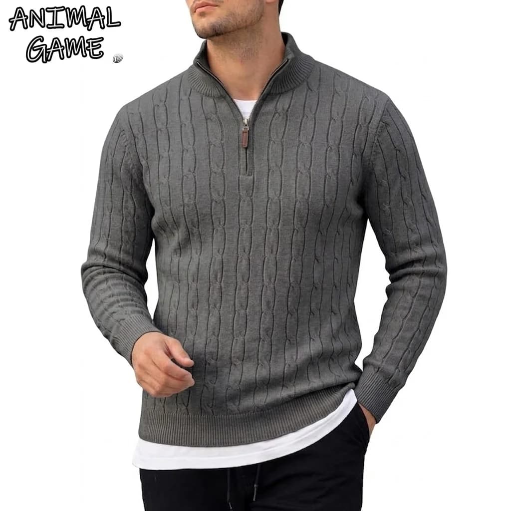 Men's Long Sleeve Half Zip Polo Sweater Knit Pullover Casual Sporty Athletic Winter Warm Jumper Outerwear Autumn Cardigan Men