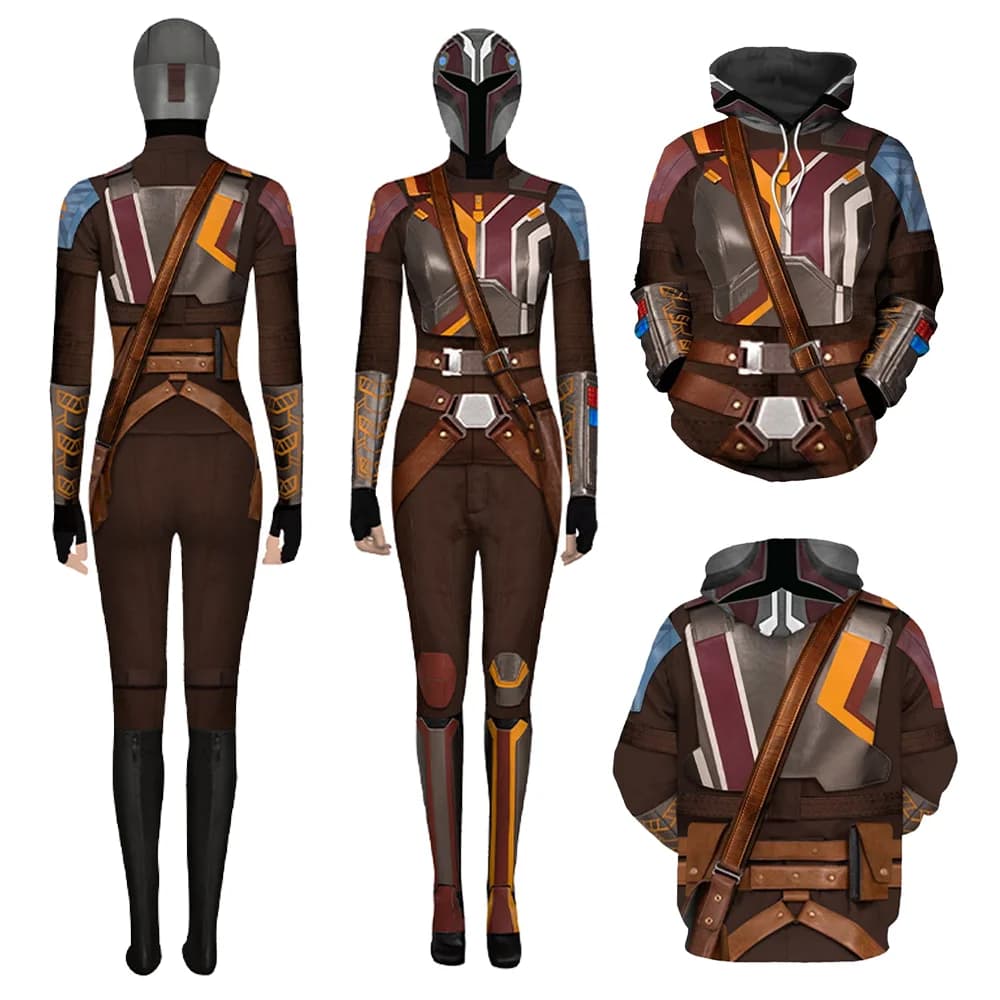Costume Cosplay Sabine Wren, Dress with Hood for Women Adult, Top, Pants, Belt, Outfit Women's Halloween and Carnival