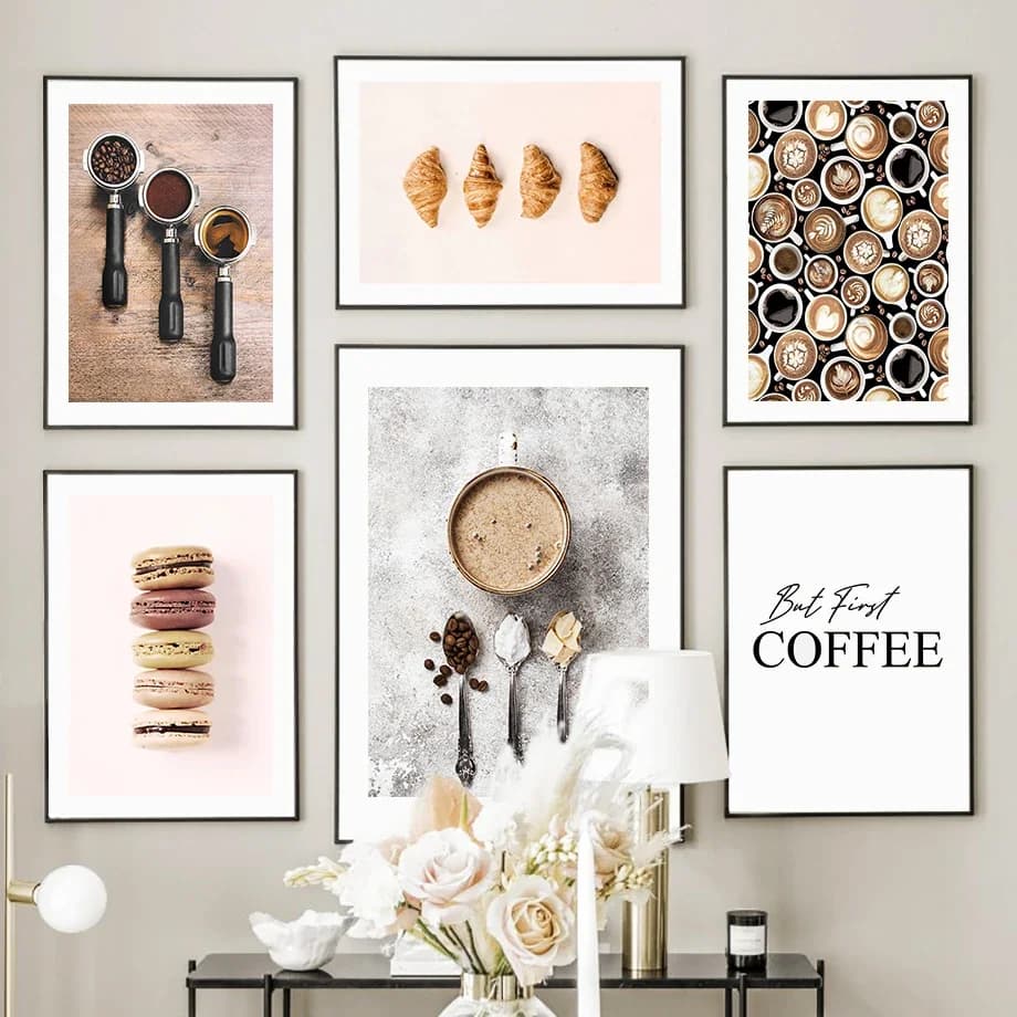 Coffee Bean Macaron Cake Croissant Wall Art Canvas Painting Nordic poster & Prints immagini a parete per cucina Dessert Shop Decor