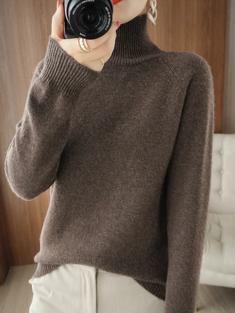 Moda Basic Autunno Inverno Maglione di lana merino Collo a lupetto Pullover di cashmere Tinta unita Morbido manica lunga Abbigliamento basic Top