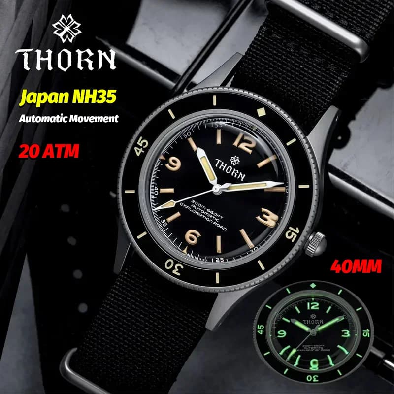 Orologio da uomo Thorn 50-Fathoms SHY033 Giappone NH35 Orologi meccanici automatici 20 ATM C3 Luminoso K9 40Mm Orologio da polso con lunetta in ceramica