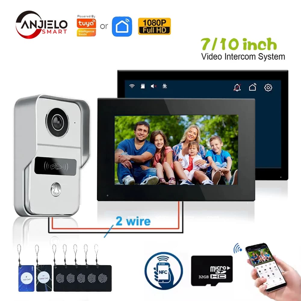 ANJIELO Videocitofono WiFi con Schermo Touch da 7/10 Pollici, Sblocco con Impronta Digitale, Sistema di Sicurezza Domestica Intelligente per Villa e Garage