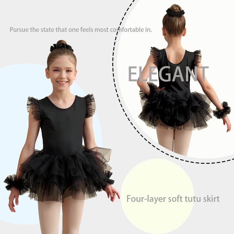 Girls 4 layers tulle Ballet Tutu Dress Leotard Fashion Professional Kids Dance Party Dress Performance Costume