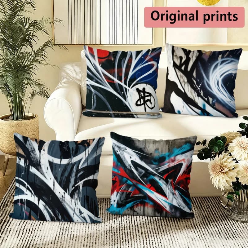 Graffiti Art Abstract Throw Pillow Covers Pattern Cushion Cover Suitable for Sofa Bedroom Car Pillow Cover