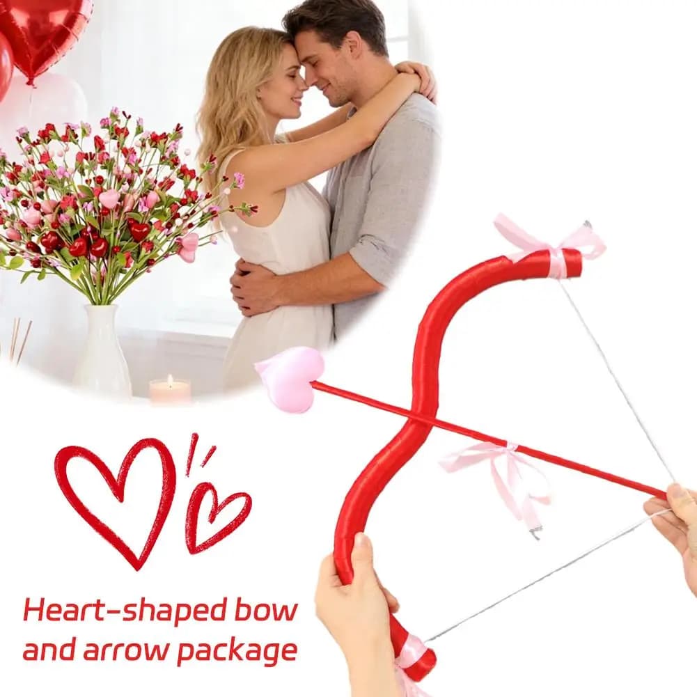 Arco di Cupido a forma di cuore e set di frecce, accessori per San Valentino, oggetti di scena per giochi di ruolo per coppie