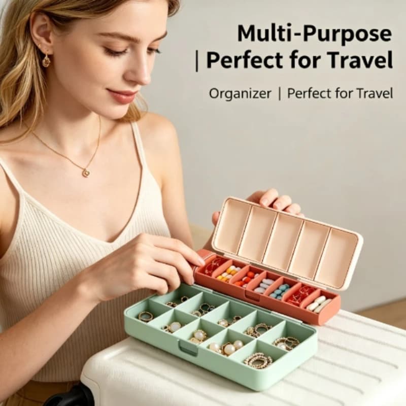 Travel Friendly 7-Day Pill Box, Compact Weekly Medication Organizer for Daily Pills, Supplements & Vitamins