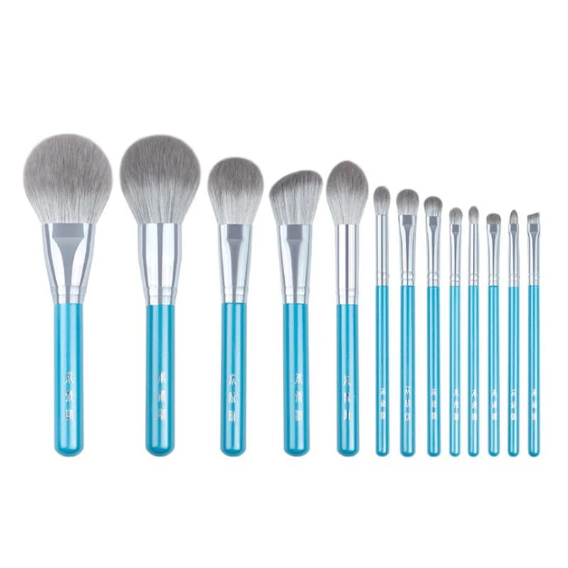 Set di 13 pennelli per trucco blu, set completo per applicazione di cipria, fard, contouring, ombretto, kit per sfumature, illuminante, sopracciglia e labbra.