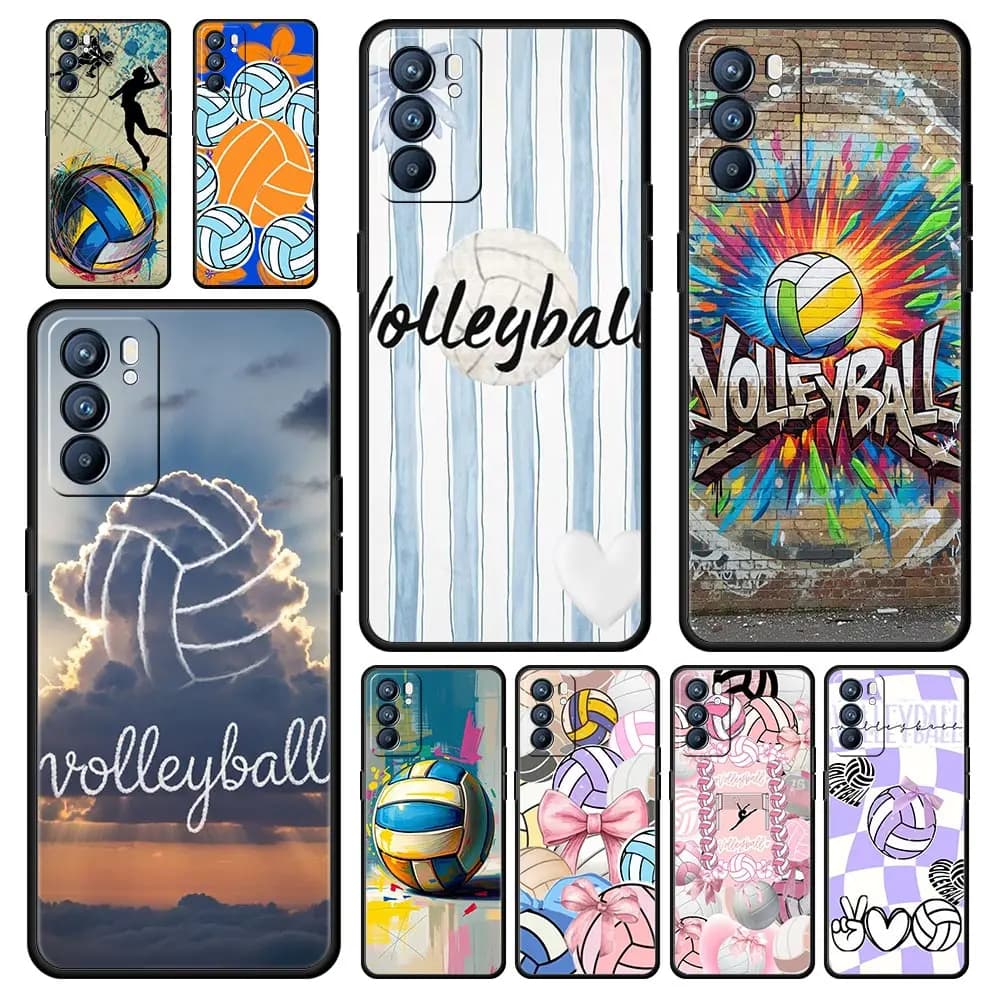 Cover per Telefono in TPU Morbido con Design Pallavolo per Oppo A17 A31 A54 A57 A79 A80 A98 Find X5 X6 Reno 7 8 10 11 12 13 F Pro 5G