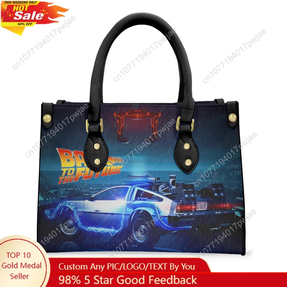 Ritorno ai Futures Film Tote Bag Borsa da donna da uomo con testo personalizzato Immagine Borsa in pelle PU Borse regalo per lo shopping aziendale