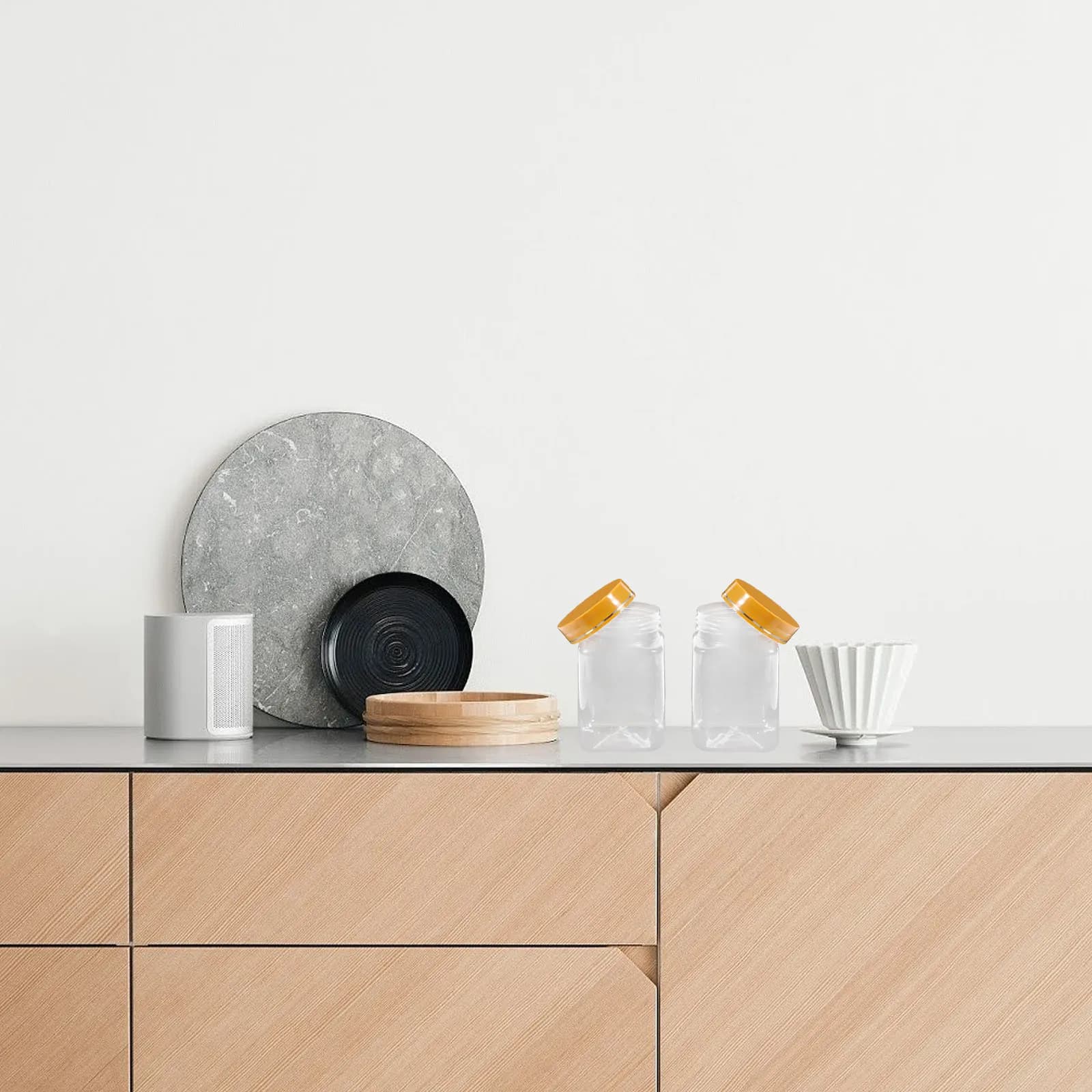Set di 10 Barattoli Trasparenti per Alimenti in PET con Coperchio Ermetico per Miele, Marmellata, Caramelle, Biscotti, Frutta Secca, Spezie, Dispensa