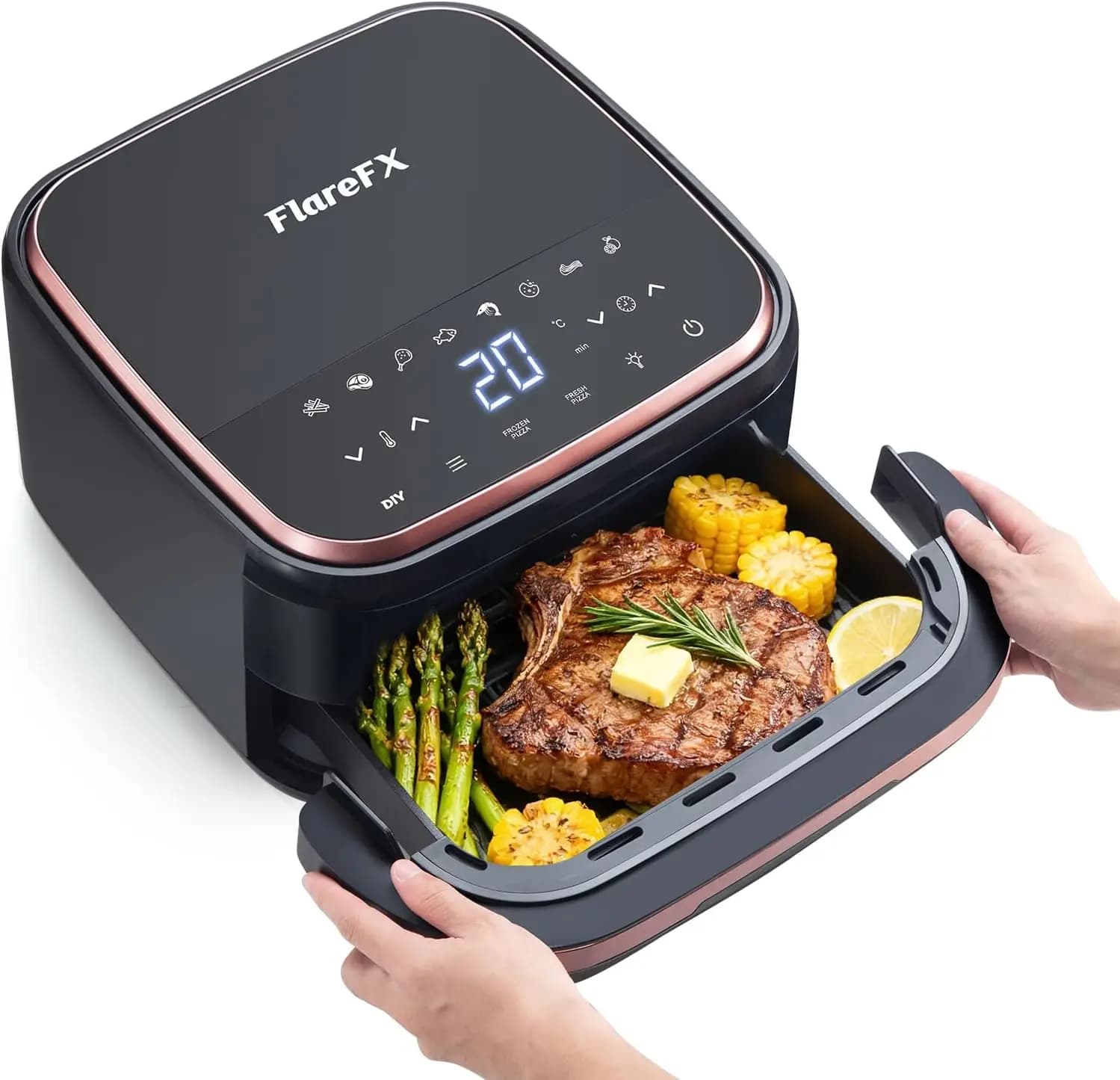 4.5-Quart Air Fryer & Pizza Oven with 11 Programs, Twin Heating, 360-Degree Air Circulation, Observation Window, Touchscreen Con