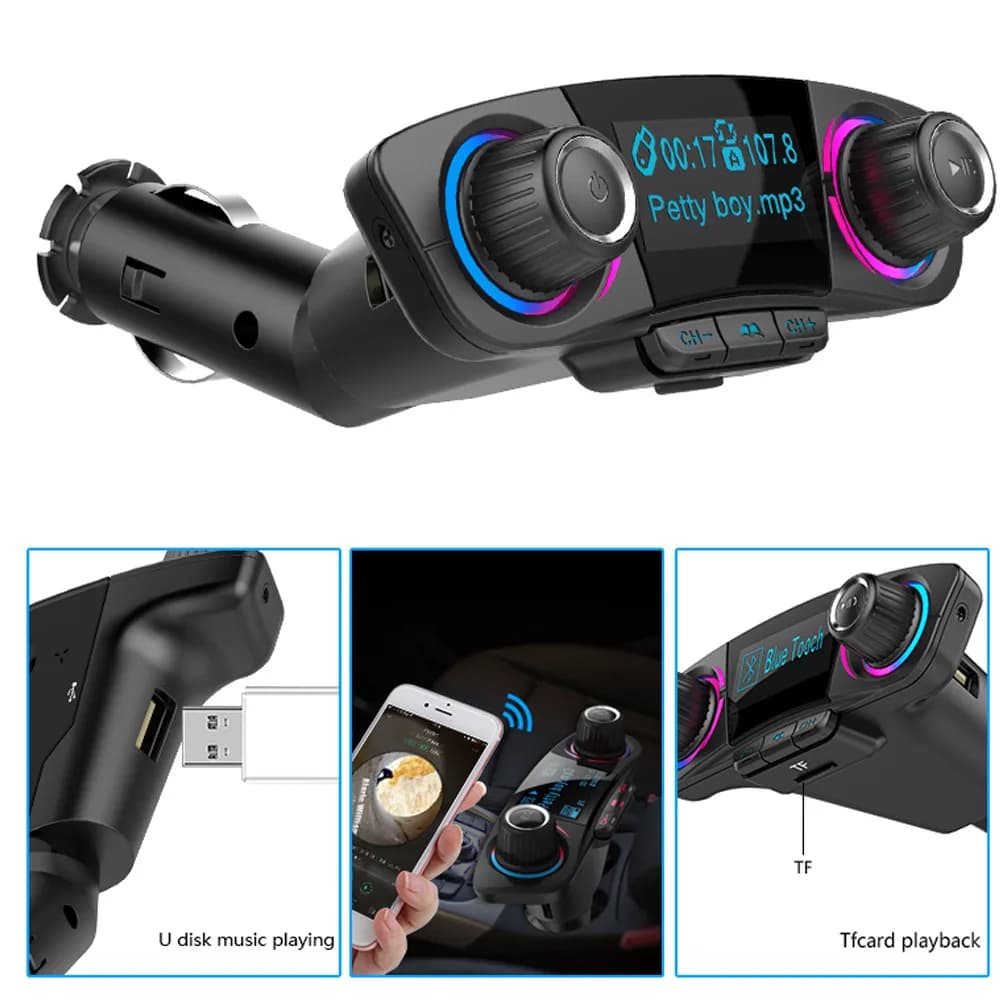 BT06 Lettore Mp3 per auto Caricatore per accendisigari per auto Bluetooth QC3.0 Ricarica rapida Chiavetta USB Trasmettitore Fm a mani libere