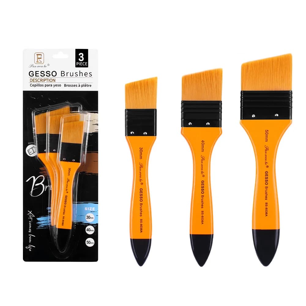 3pcs Nylon Gesso Brushes Set, Flat & Angled Paint Brushes For Priming & Painting,Art Paint Brushes Supplies,Width 30/40/50mm