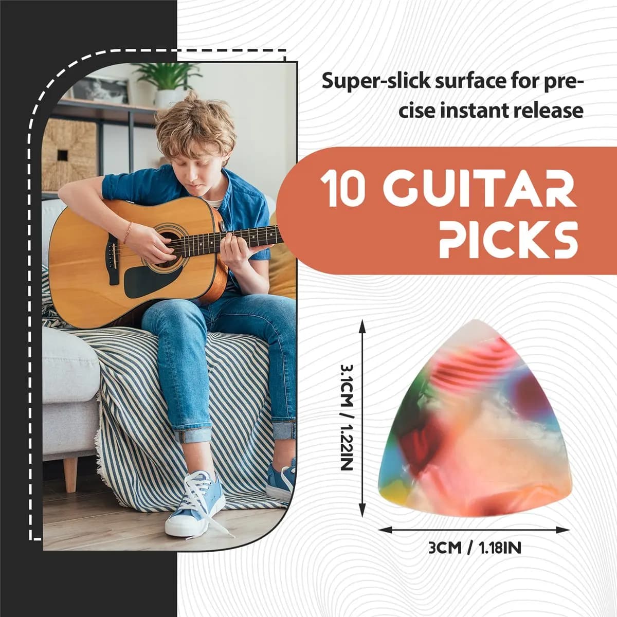 (AD10) 10 plettri per chitarra acustica/elettrica 0,46 mm - Colori assortiti