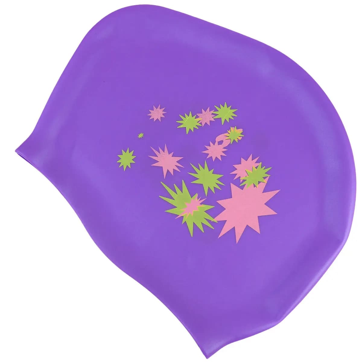 Cuffia da nuoto in silicone con motivo a stella, leggera, impermeabile, con protezione per le orecchie, per donne con capelli lunghi, viola, comoda ed elastica