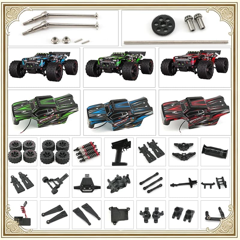 Accessori originali per auto telecomandata modello 1/16 TS-9522 Pro: differenziale, servomotore, barra dello sterzo, braccio oscillante superiore e inferiore